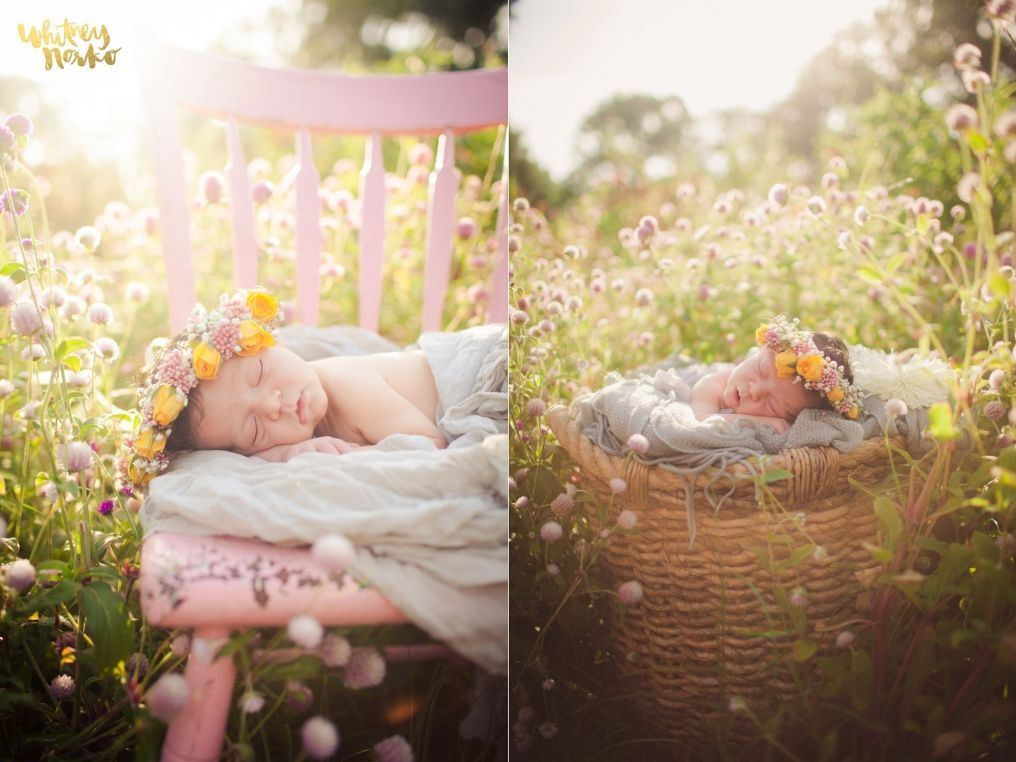Whimsical Baby Girl Newborn Photography – Organic Inspired, Flower Crown, Outside