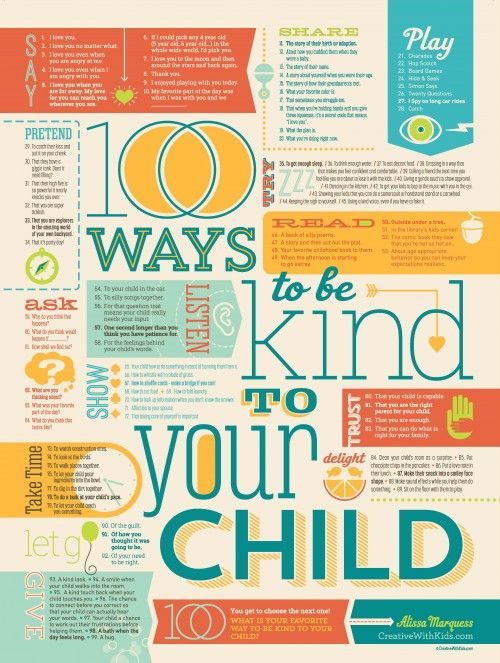 100 Ways to be Kind to Your Child – get this poster from Creative With Kids