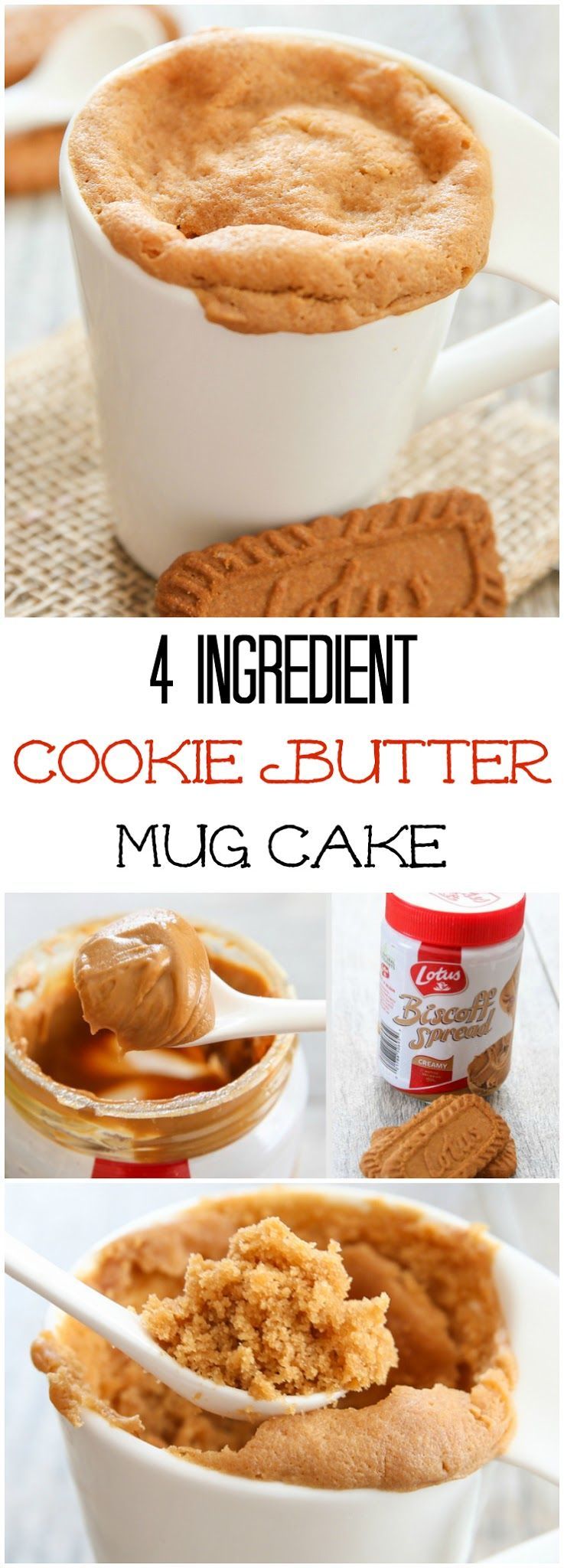 4 Ingredient Cookie Butter Mug Cake. This single serving microwave cake is ready in 5 minutes!