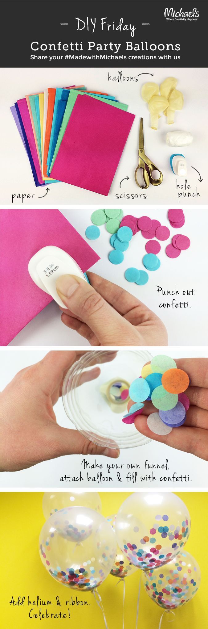 Add a pop of color to any party with these #DIYFriday Confetti Balloons! Make in just a few easy steps!