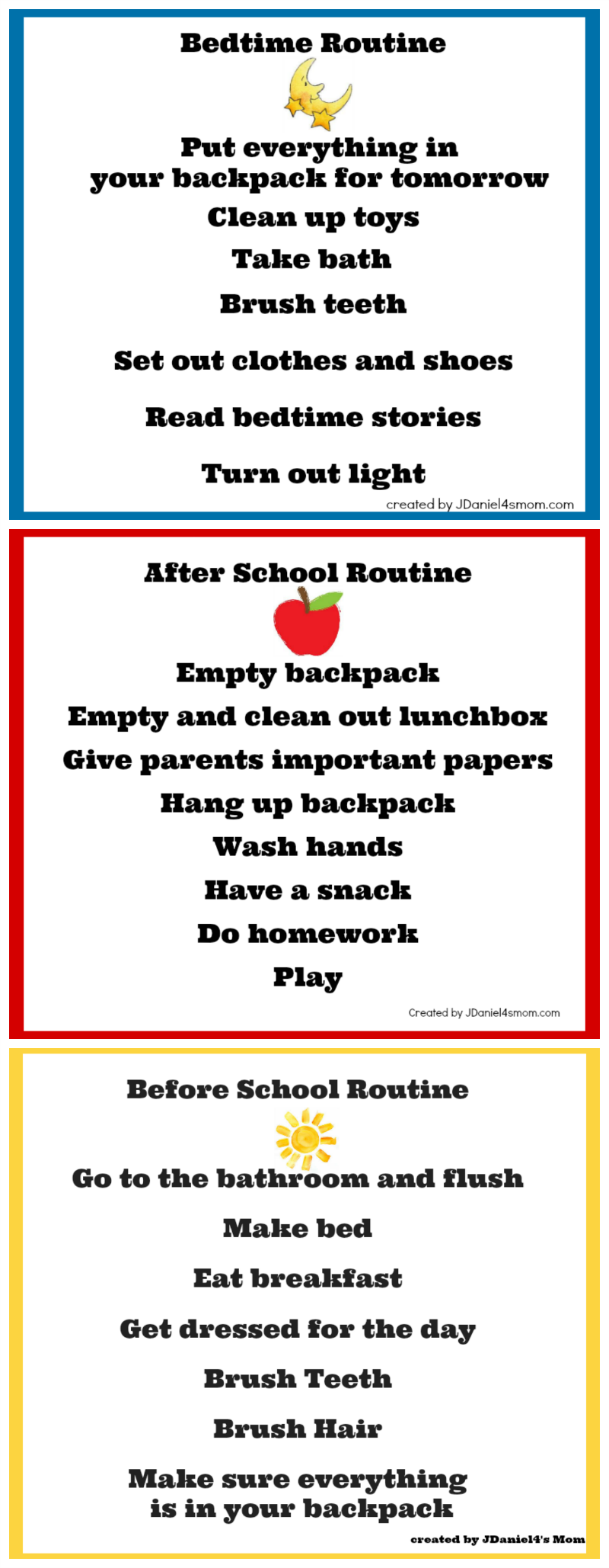 Back to School Chore Charts
