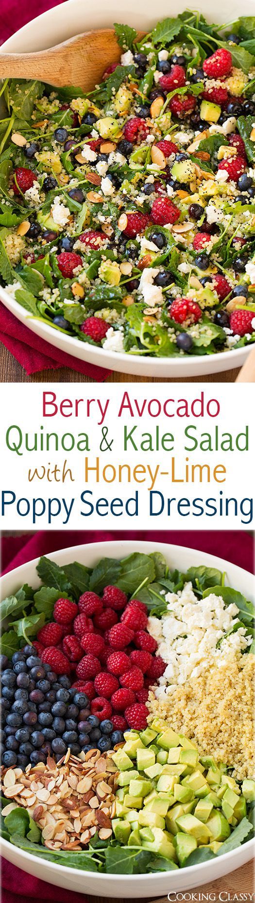 Berry Avocado Quinoa and Kale Salad with Honey-Lime Poppy Seed Dressing – a healthy superfood salad that i