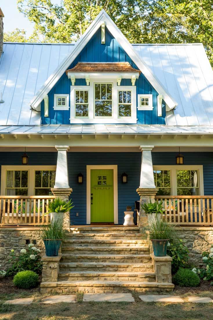 blue cottage with green door TOH  Hooked on Houses  siding paint color Oympic’s Chinese Porcelain  door co