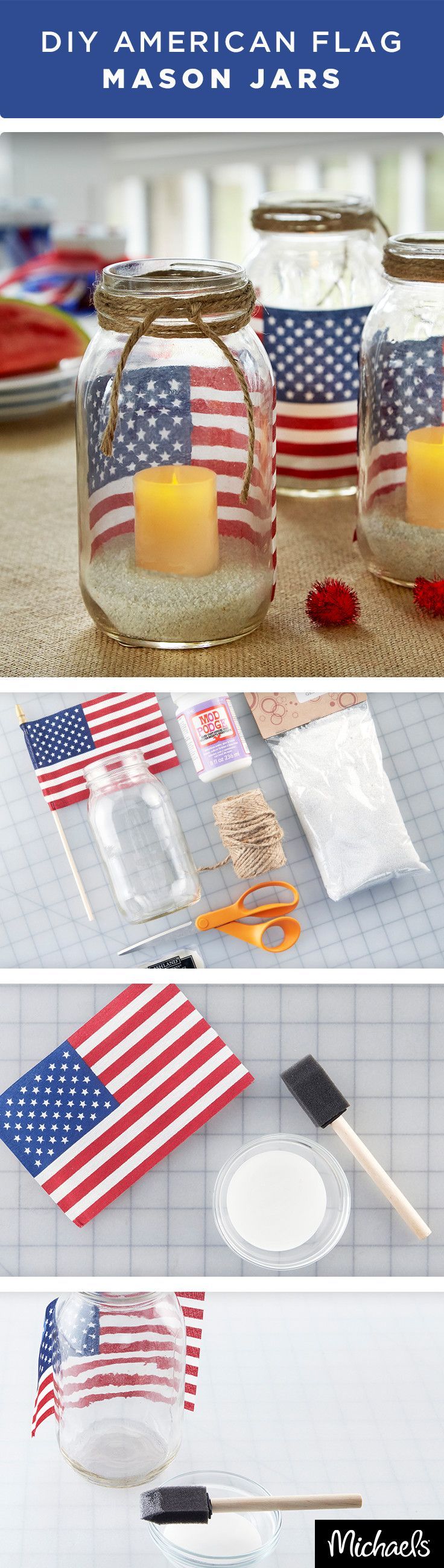 Brighten your home or patio with these patriotic DIY American Flag Mason Jar Votive Holders in just three