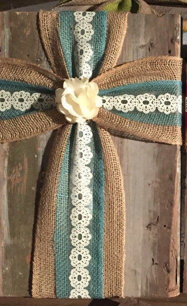 Burlap cross on old wood by TheColvinSix on Etsy