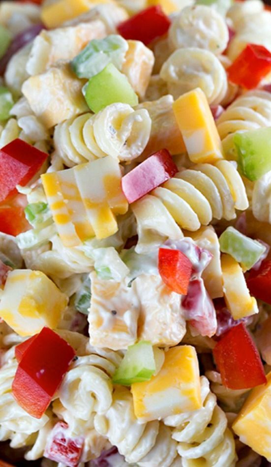 Creamy Cheddar Pasta Salad with a simple dressing ~ is a fantastic side dish for a summer BBQ! It’s vers