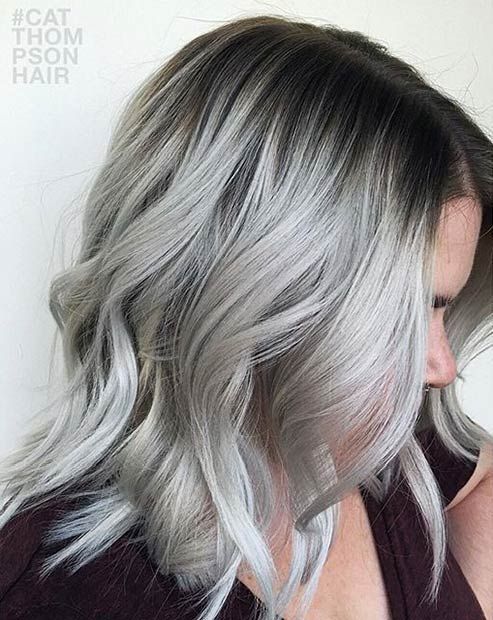 Dark Roots + Silver Grey Hair Style
