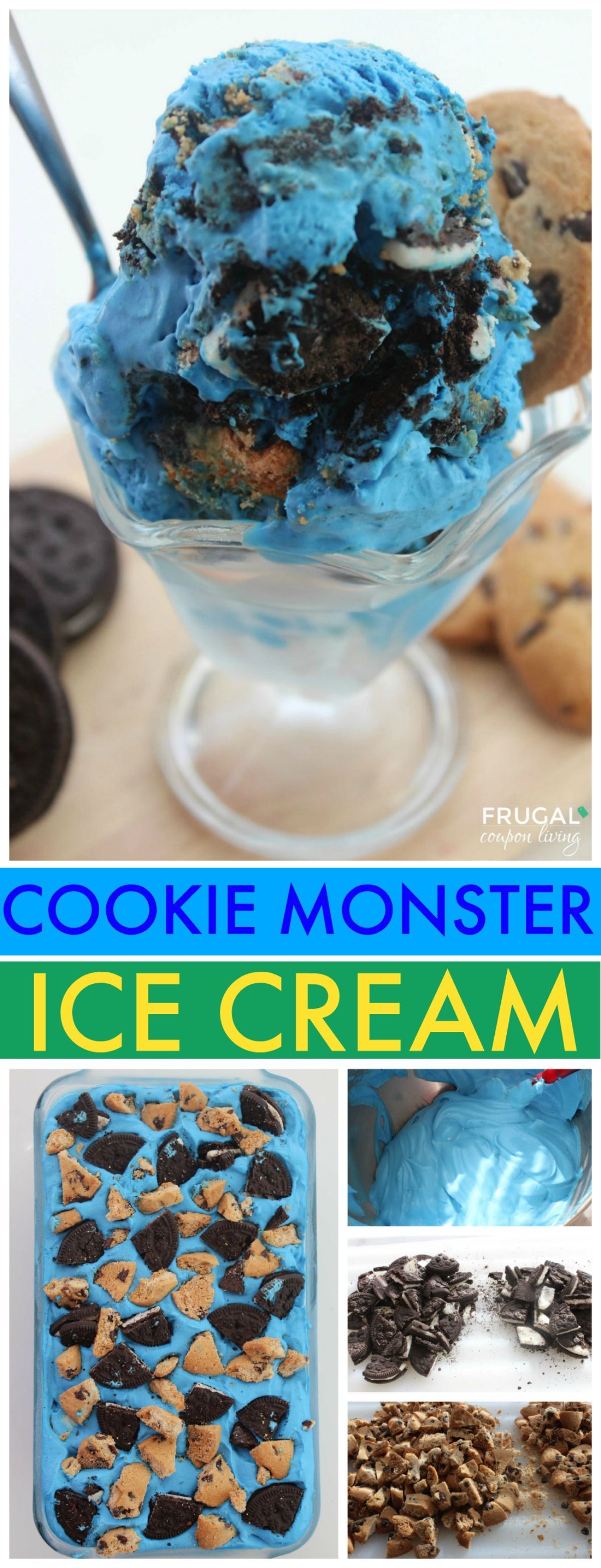 Easy Cookie Monster Ice Cream – Sesame Street Party Idea or for any cookie lover, this no churn ice cream