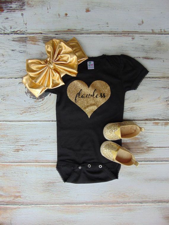 Flawless Gold Glitter Heart Bodysuit – Gold Glitter Newborn, Infant, Toddler Shirt – One Piece Outfit – An