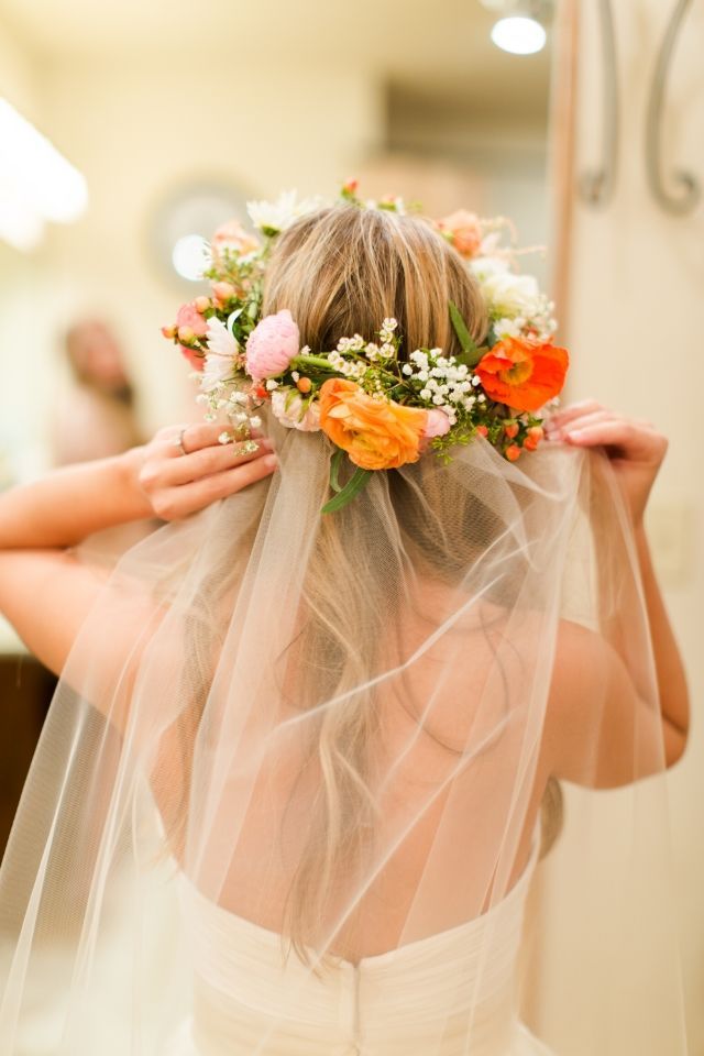 flower crown with veil for wedding