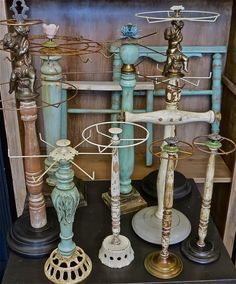 fun and funky necklace displays.  Great repurposed ideas for flea market jewelry displays – bracelets, nec