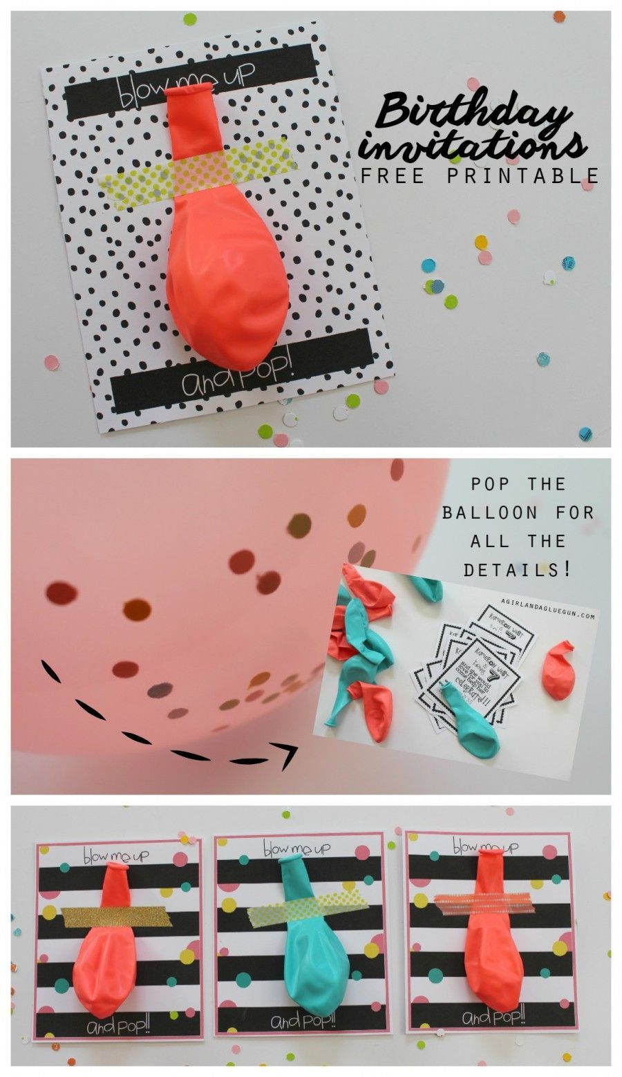 fun and unique birthday printables–pop the balloon and hidden inside is all the details!