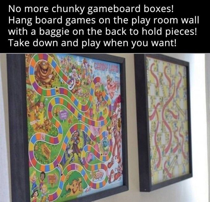 Game Board Storage Art…what a great idea for a Play Room!