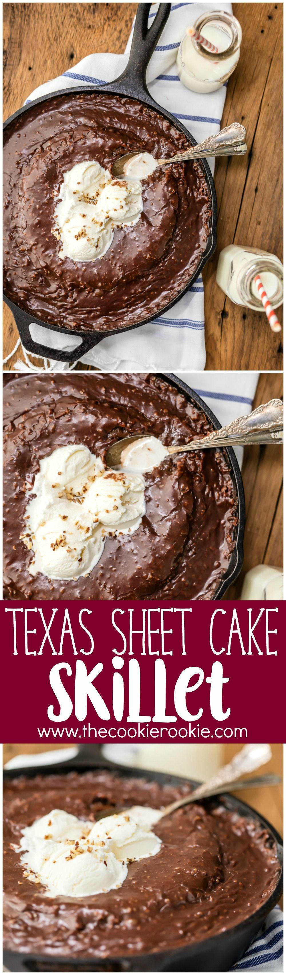 GOOEY TEXAS SHEET CAKE SKILLET! Top with ice cream and eat with a spoon. HEAVEN! This dessert is the ultim