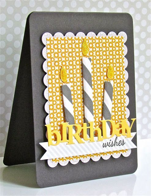 Handmade birthday card from Pretty Periwinkles … great color combo … gray, yellow, white … three big