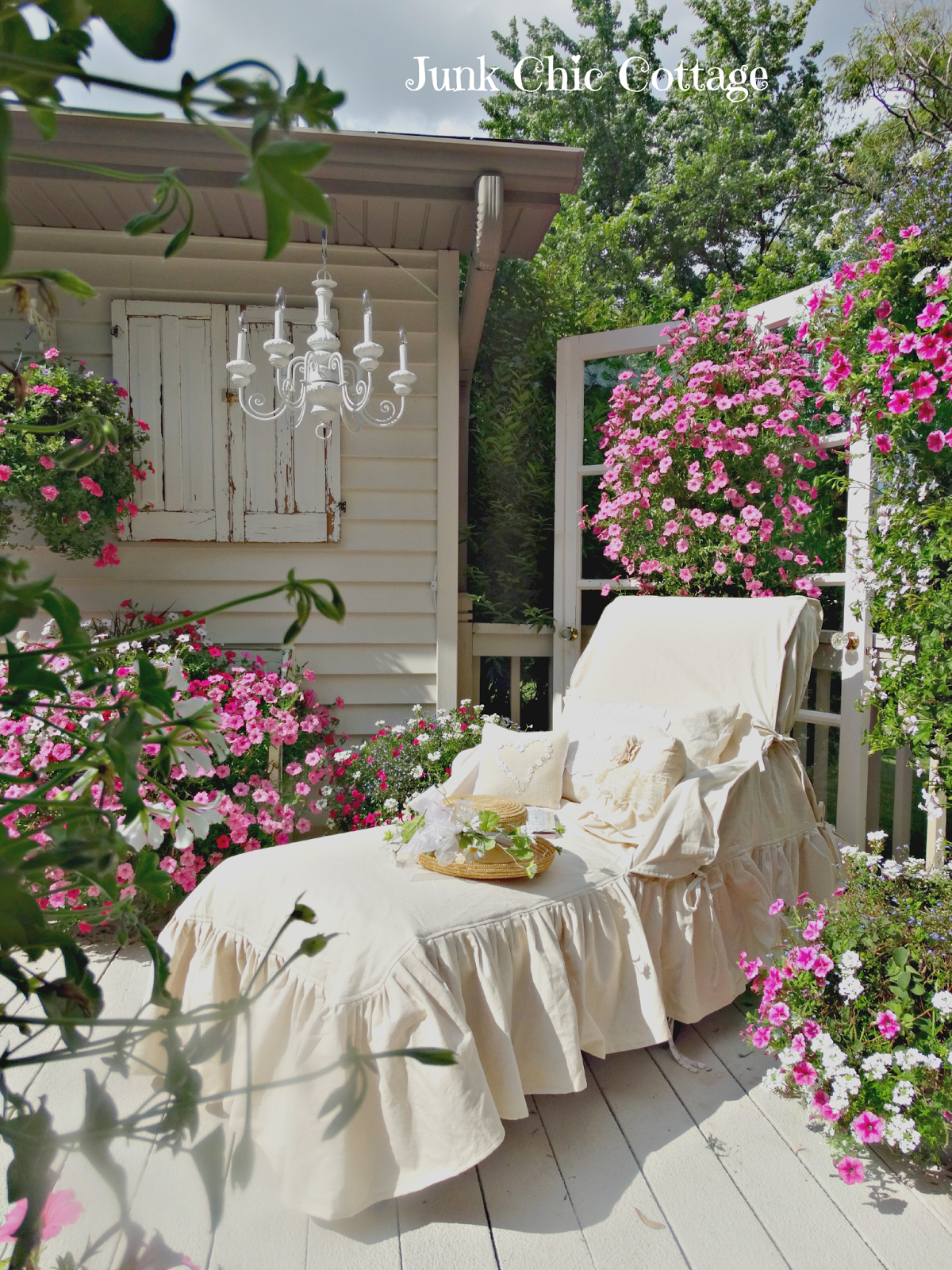 Junk Chic Cottage: Garden Sanctuary & New Lounge Chair Slipcover