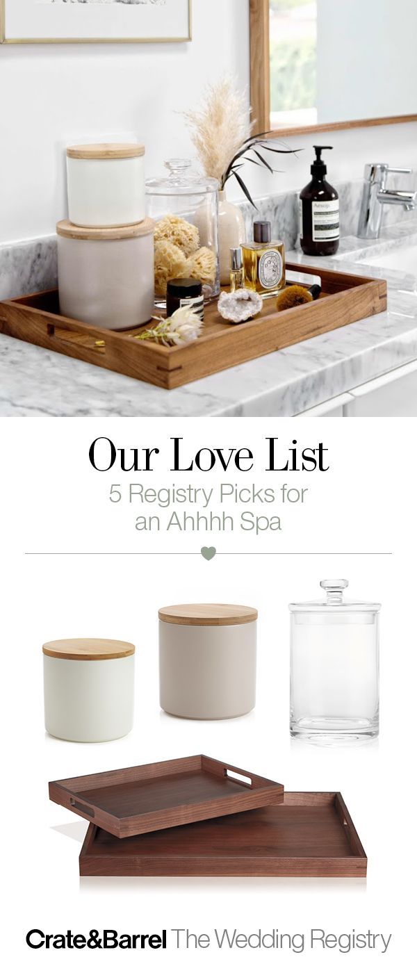 Keep your bathroom organized with jars and storage canisters that keep the clutter at bay. Plus, a tray to