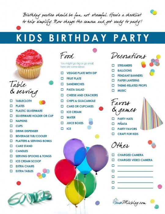 Kids birthday party printable checklist