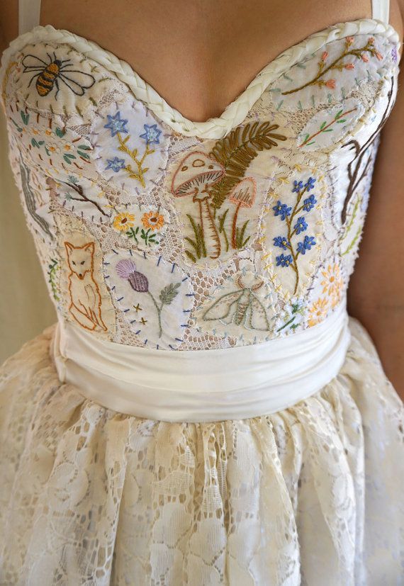 Meadow Bustier Wedding Gown or Formal Dress… boho whimsical woodland country vintage prom formal hand em