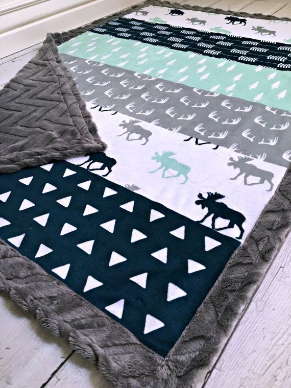 Moose Baby Blanket Designer Moose minky Charcoal by CorkysQuilts