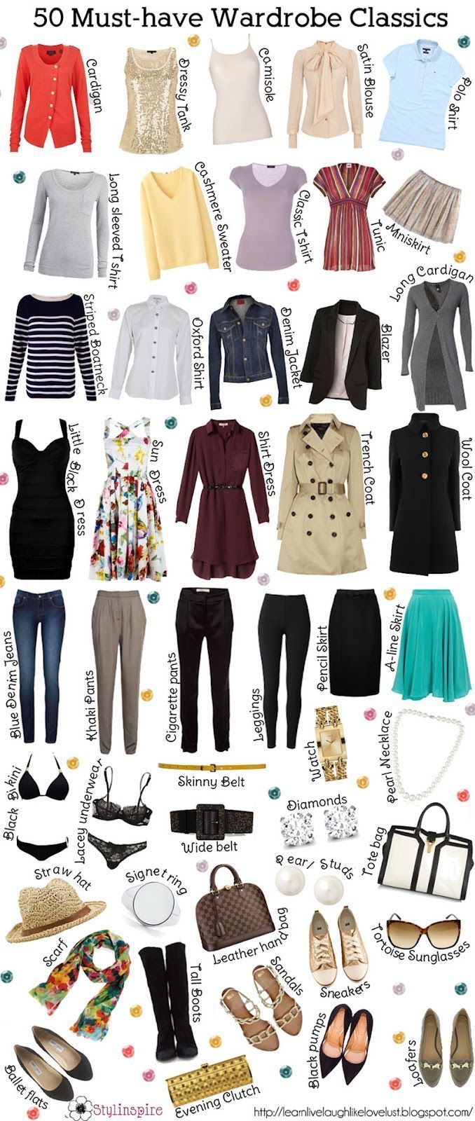 … Must have clothing items classics for wardrobe..have some .need toprint and make check off list in clo