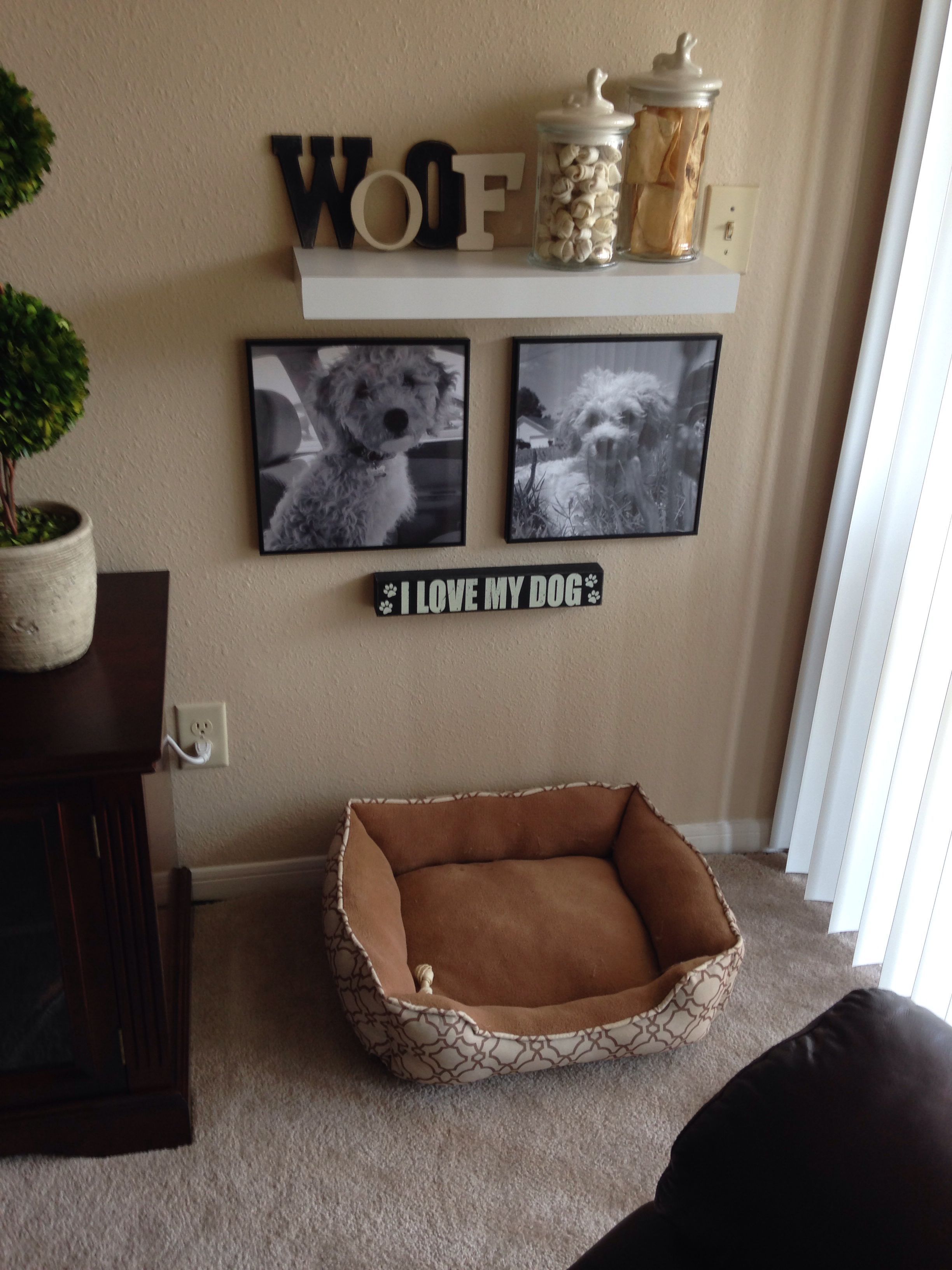 My own DIY pet corner! My puppy has his own space now in our home! Poster B&W prints from Staples and deco