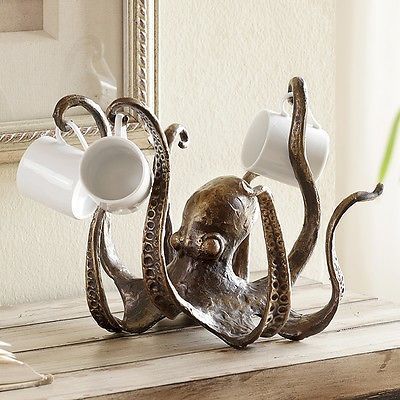 Nautical Octopus Small Tea Mug Cup Jewelry Holder Figurine,7.5H.