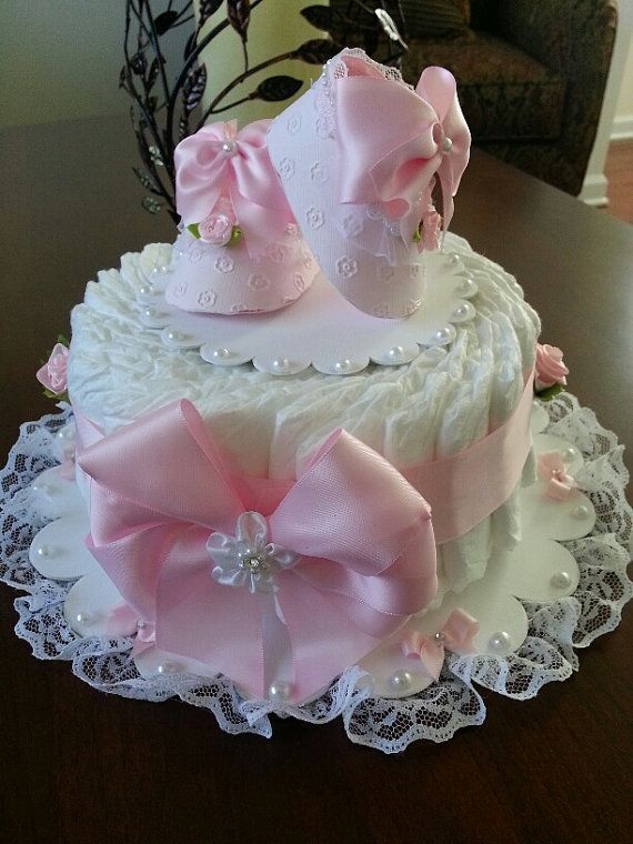 One Tier Pink And White Diaper Cake / Baby Shower Centerpiece / Diaper Cakes / Elegant Diaper Cakes / Baby