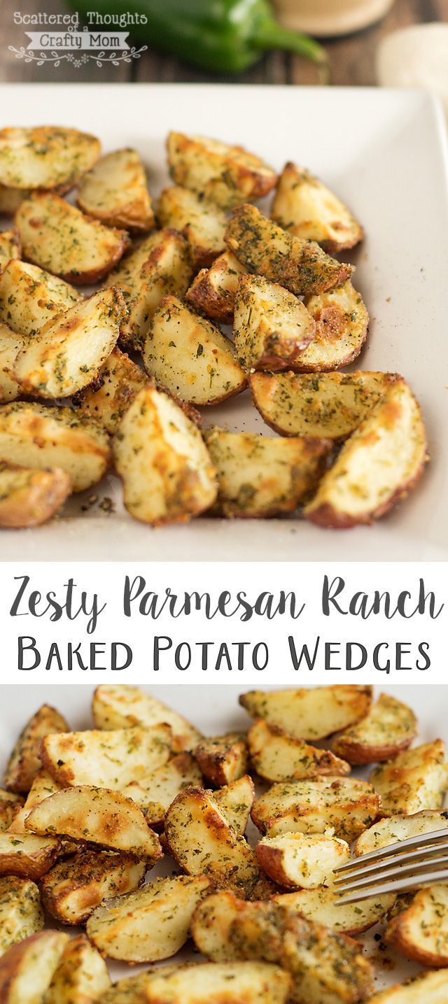 Oven Baked Zesty Parmesan Ranch Potato Wedges.  A quick and easy way to dress up your potatoes!