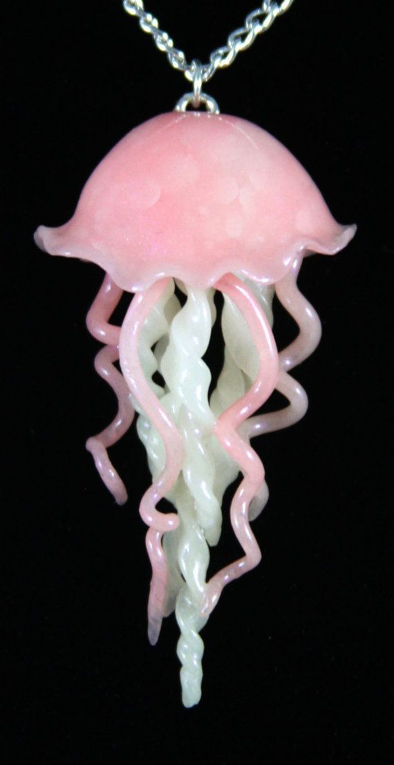 Polymer clay glow in the dark jellyfish necklace