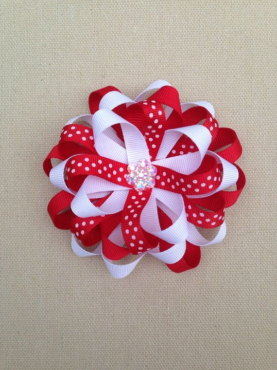 Red christmas hair bow red and white by ValartCreativeStudio, $6.75