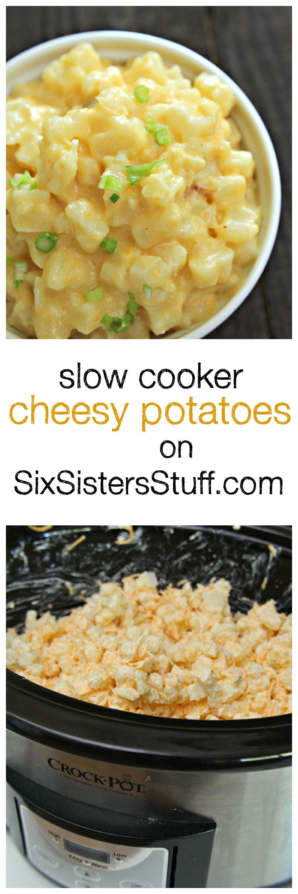 Slow Cooker Cheesy Potatoes only on SixSistersStuff