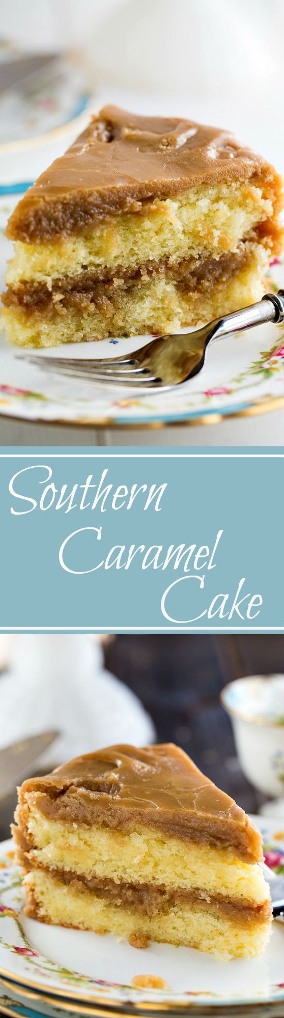 Southern Caramel Cake – moist, vanilla cake with lots of ultra-sweet caramel icing.