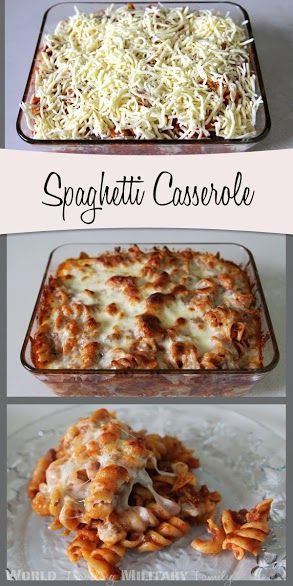 Super fast and easy Spaghetti Casserole Recipe–I’m thinking with whole grain noodles, low-fat mozerella c