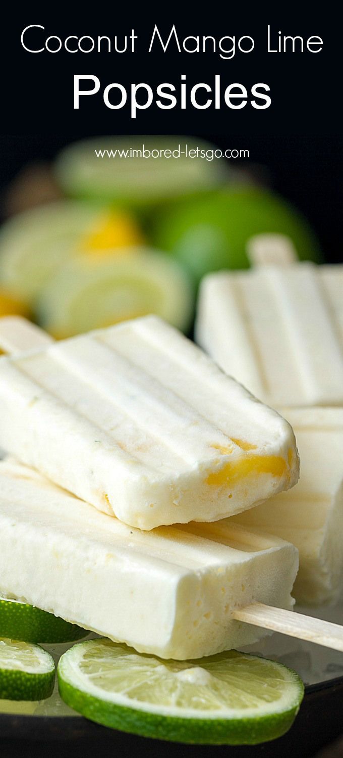 Sweet, creamy Coconut Mango Lime popsicles – 4 ingredients, so easy and delicious!