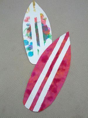 Tape resist surfboard art.  (Do kids in South Dakota know what surfboards are???)