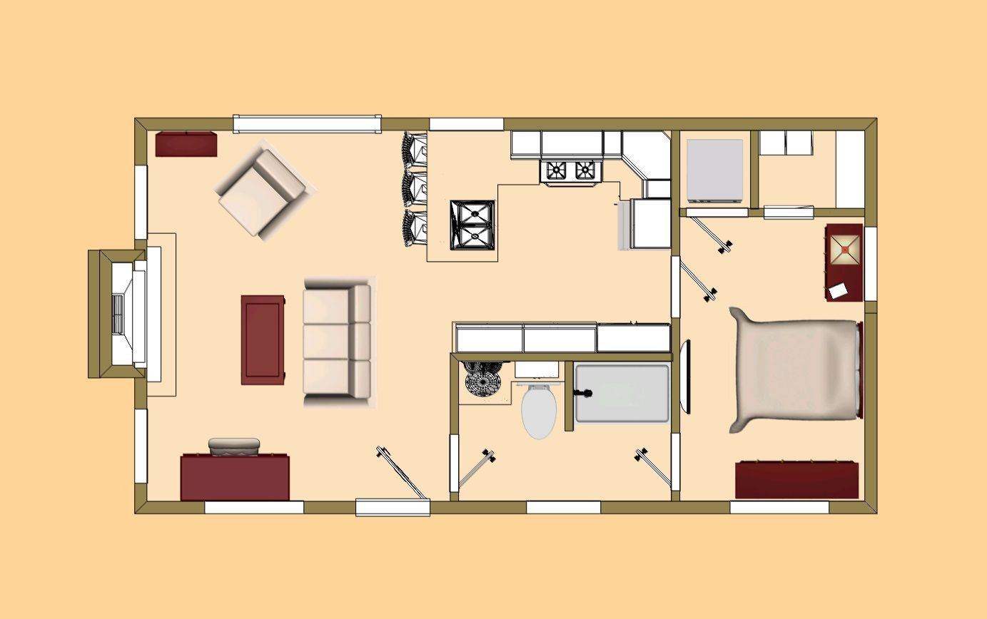 The floor plan of our 480 sq ft Shoe Box.