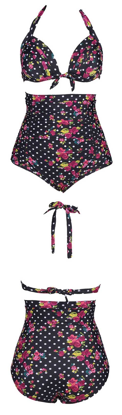 There are a lot of swimwears with floral accent. The halter bikini set detailed with Roses printing and Hi