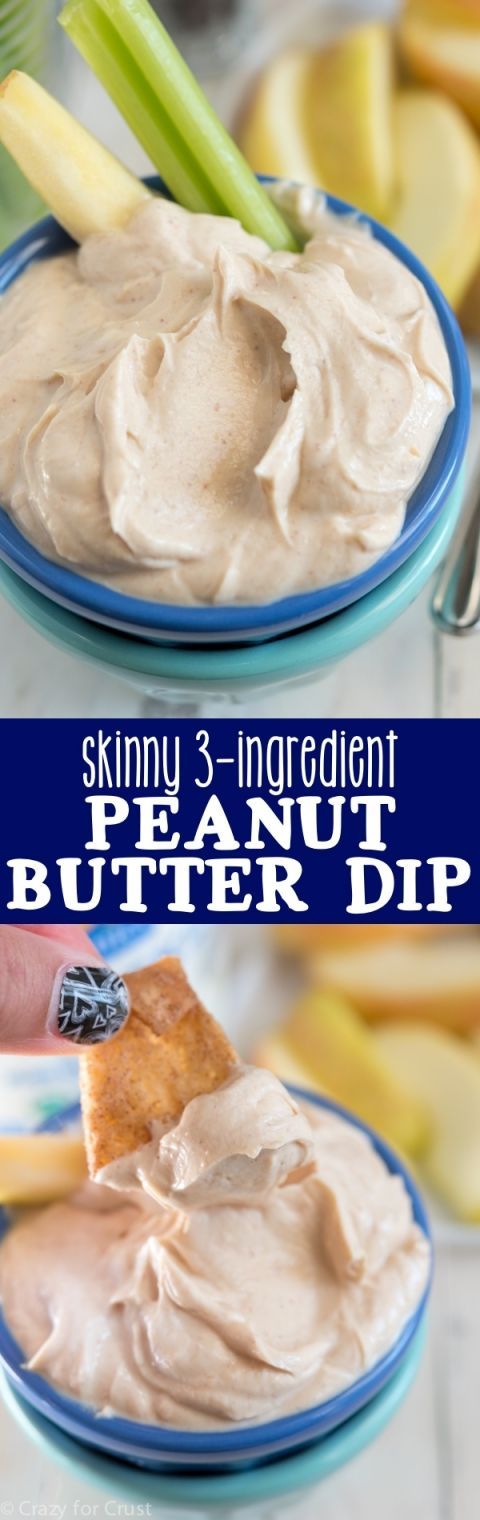 This Skinny Peanut Butter Dip is an easy, healthy recipe! Dip apples or veggies or crackers for breakfast,