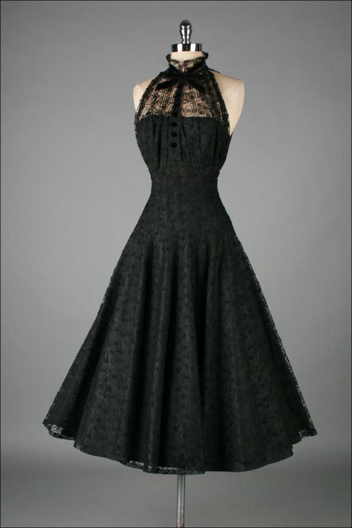 Vintage 1950’s Paul Sachs Black Tuxedo Lace Cocktail Dress
