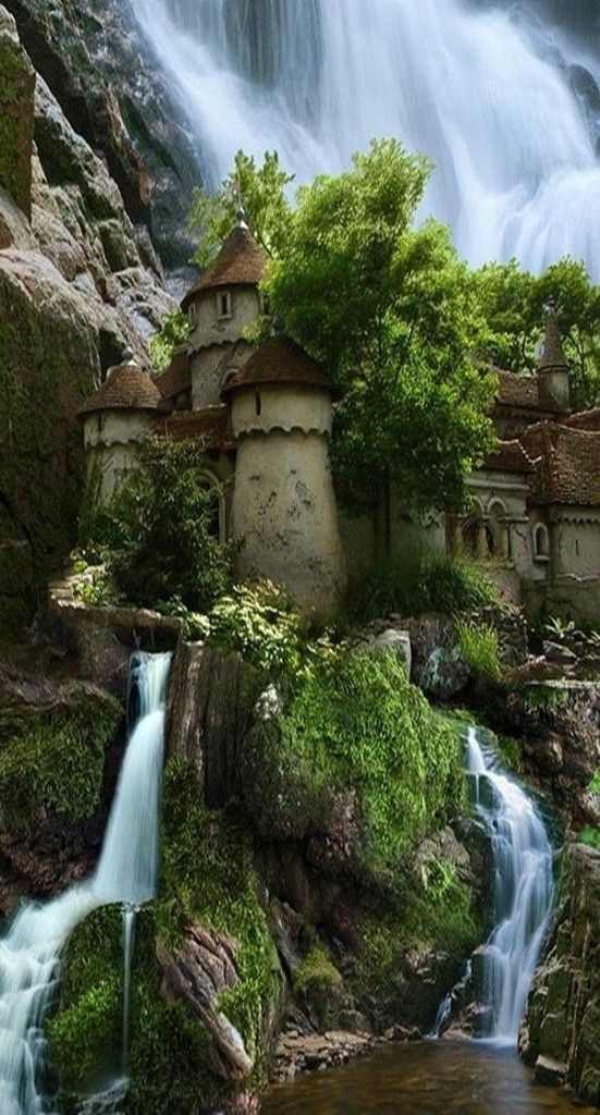 Waterfall castle in Poland