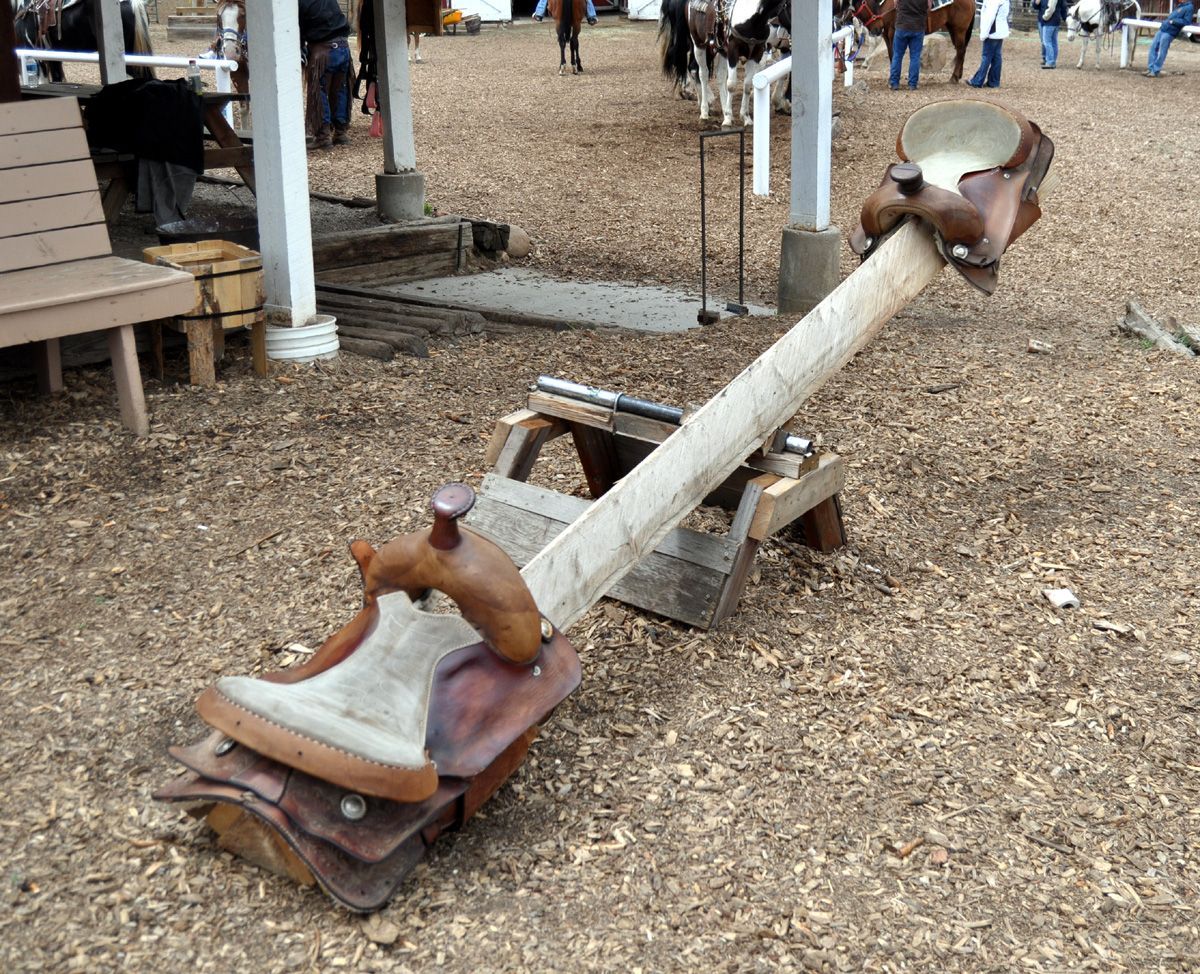 A saddle see-saw! Why did I never have this?! Seriously though… Why?