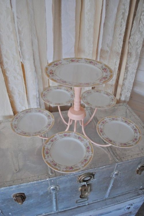 an old chandelier and a few plates for a special cake stand