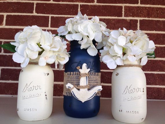 Anchor Hand Painted Mason Jar Set