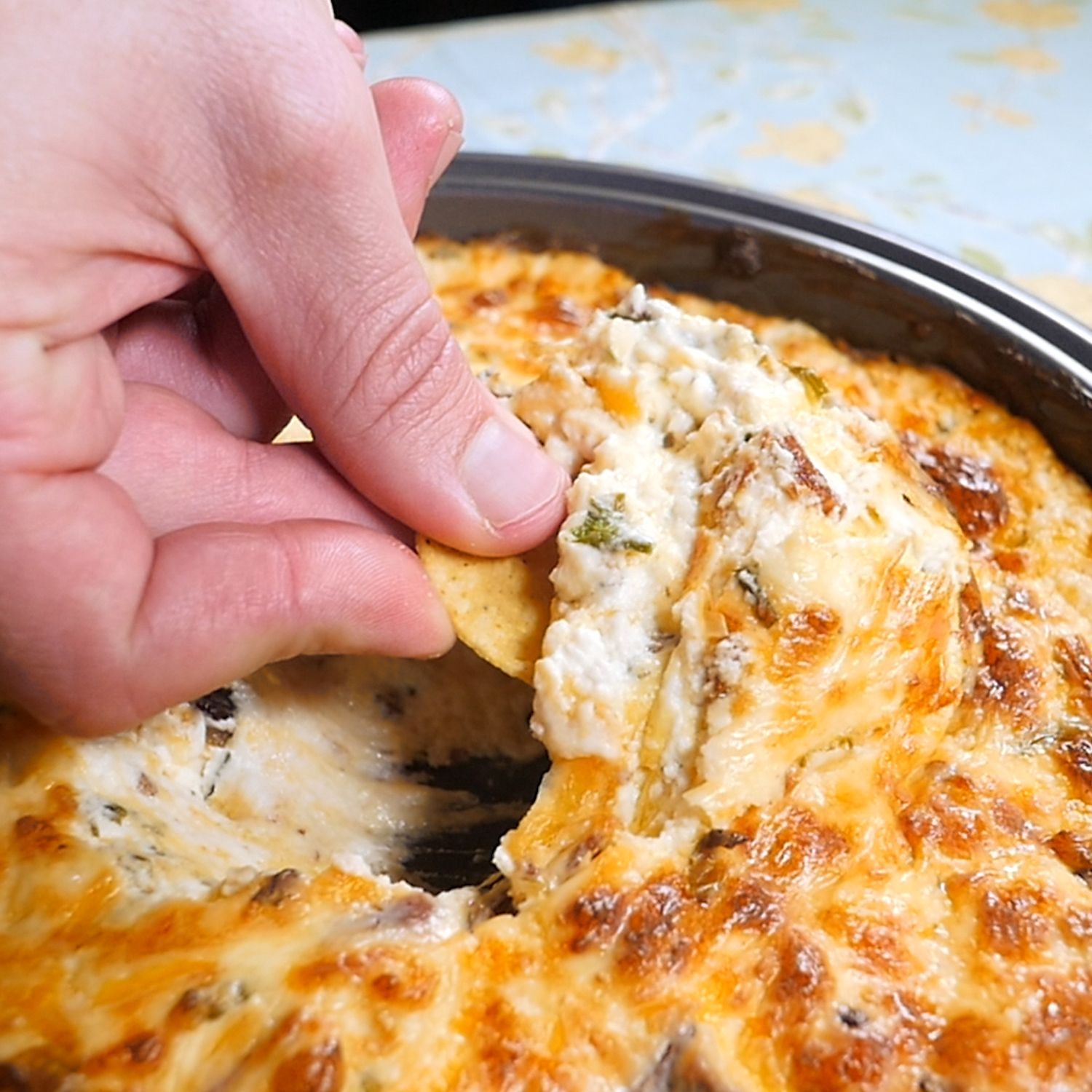 Bacon Cheesy Dip.8 oz cream cheese, softened; 2 C sour cream; 1.5 C cheddar cheese, grated; 1 C bacon (6-8