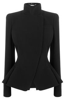 Black Crepe Wool Asymmetric Bustle Jacket Alexander McQueen