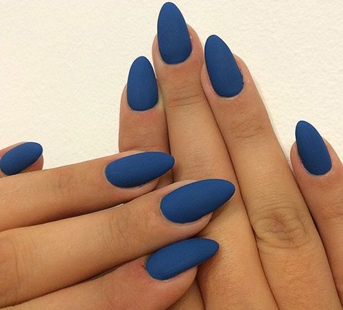 Blue Matte Stiletto Nails