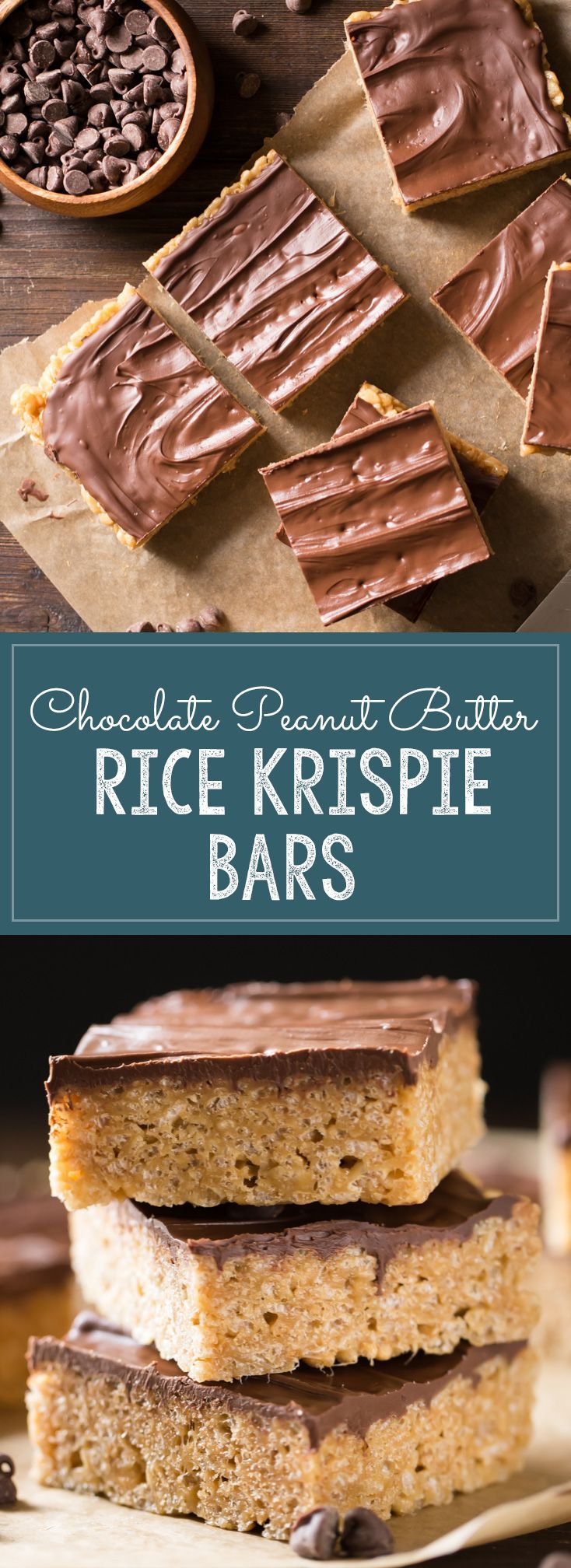 Chocolate Peanut Butter Rice Krispie Bars – Rice Krispie Bars with a caramel base, peanut butter, and a ch