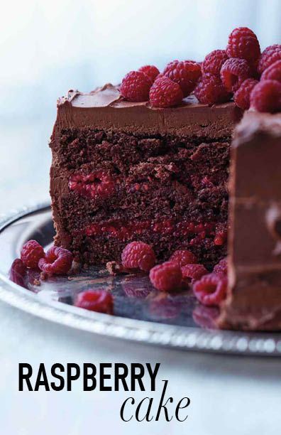 Chocolate-Raspberry Cake | Martha Stewart Living – This beauty is baked with a splash of Chambord and