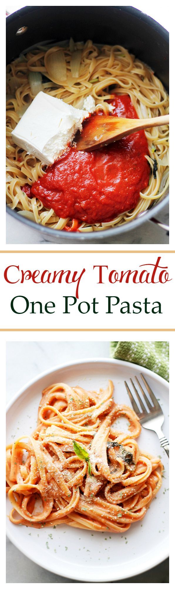 Creamy Tomato One Pot Pasta – The easiest and creamiest pasta without the cream! It all happens in the sam